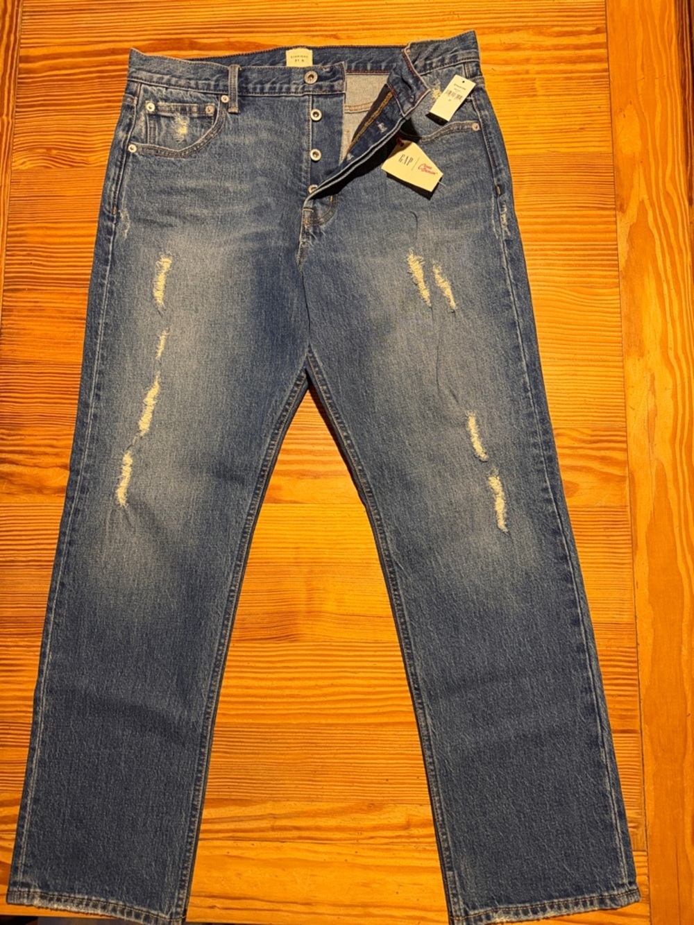 GAP Men's Medium Blue Straight Jeans with Distressed Accents